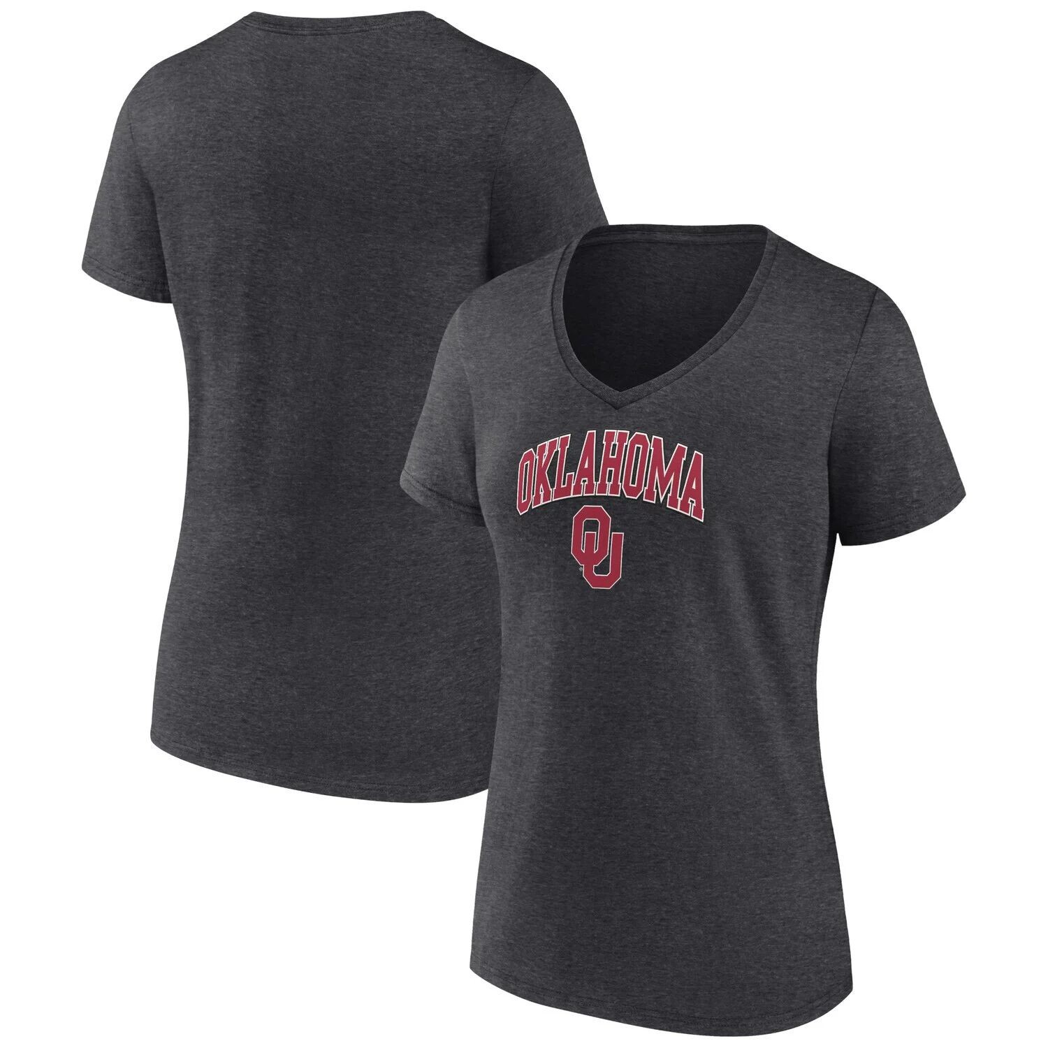 

Женская футболка с v-образным вырезом и v-образным вырезом с логотипом Fanatics Heather Charcoal Oklahoma owners Evergreen Campus Fanatics