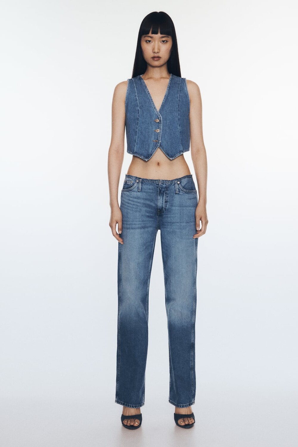 

Укороченный жилет z1975 из денима ZARA, синий