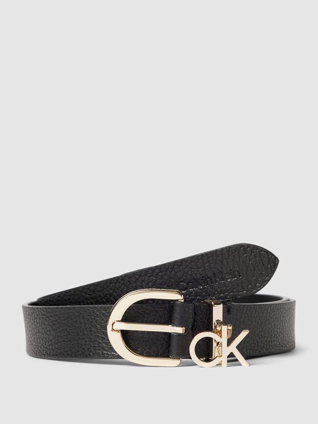 

Кожаный ремень с аппликацией лейбла, модель "FRAME CHARM BUCKLE" Calvin Klein, черный