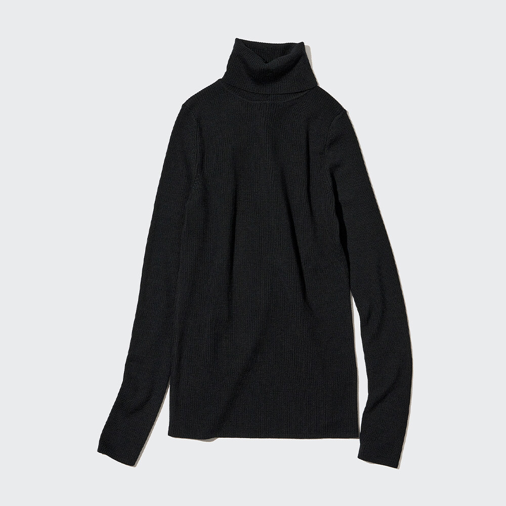 

Свитер Uniqlo камвольный из мериносовой ткани с двумя лацканами и длинными рукавами, черный