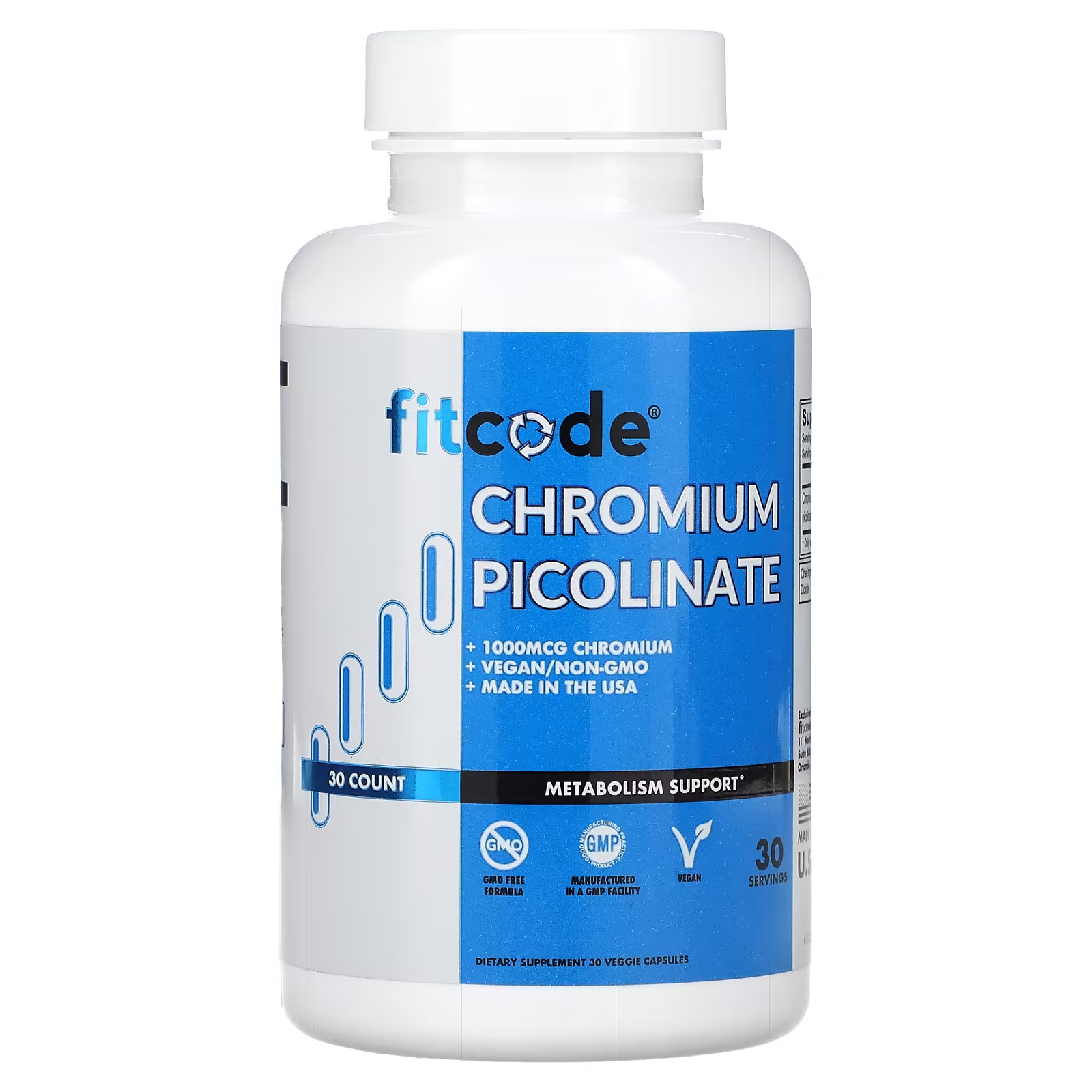 Пиколинат хрома FITCODE, 30 растительных капсул бад айронмэн пиколинат хрома 150 капсул