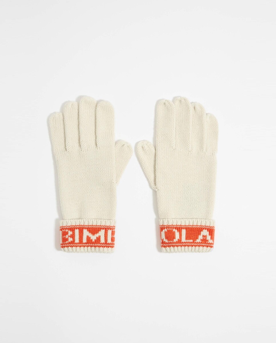 

Женские вязаные перчатки с жаккардовым логотипом. Bimba y Lola, сырой