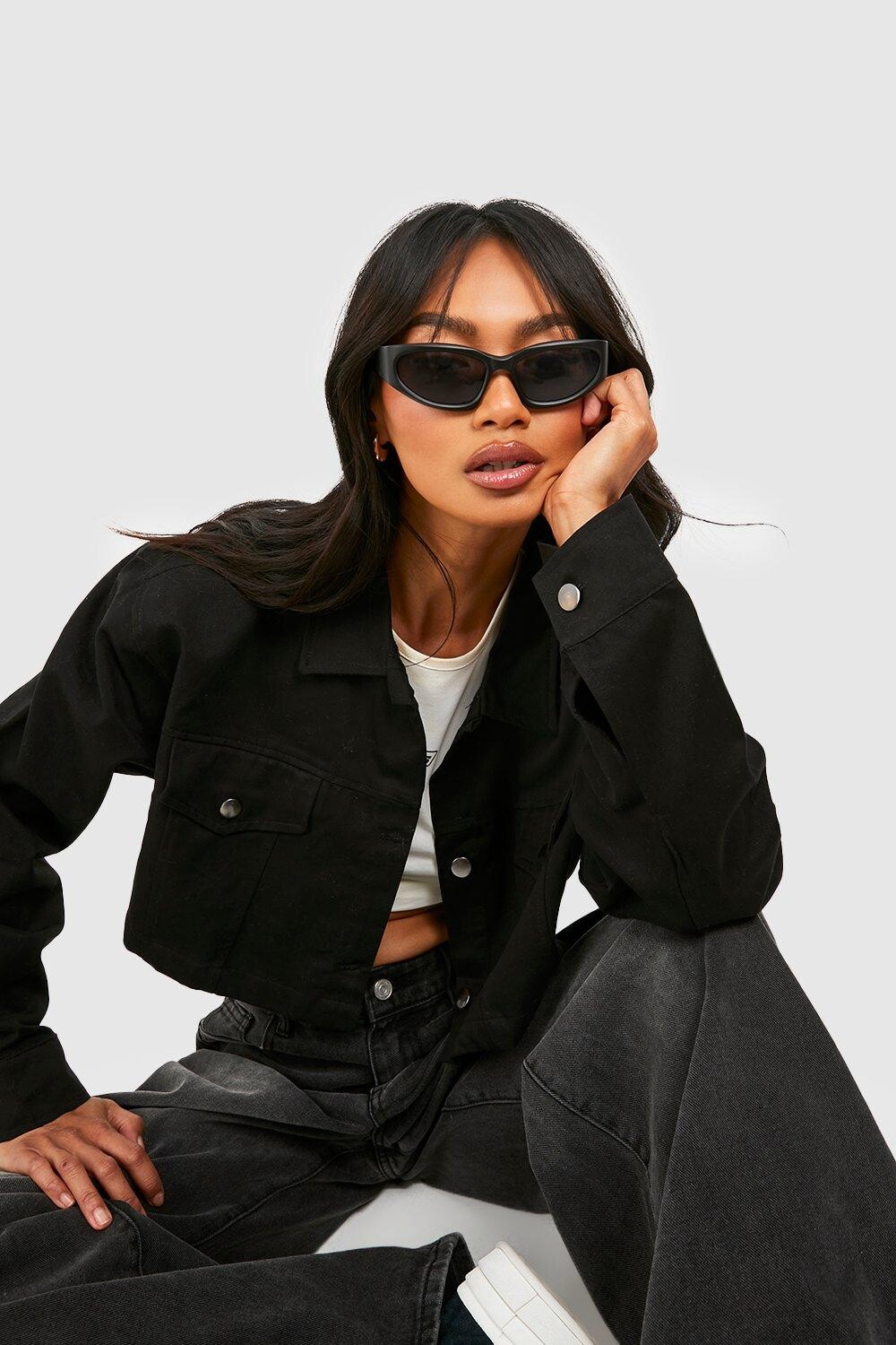 

Укороченная куртка из саржи с воротником Boohoo, черный