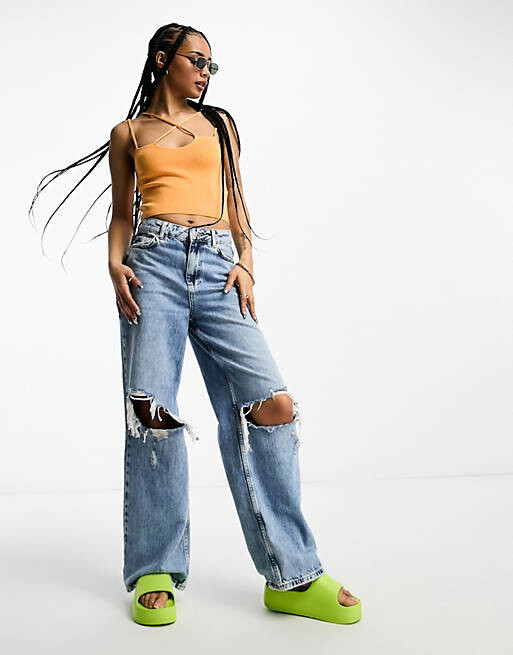 

Оранжевая трикотажная майка с перекрещивающимся ремешком ASOS DESIGN Petite