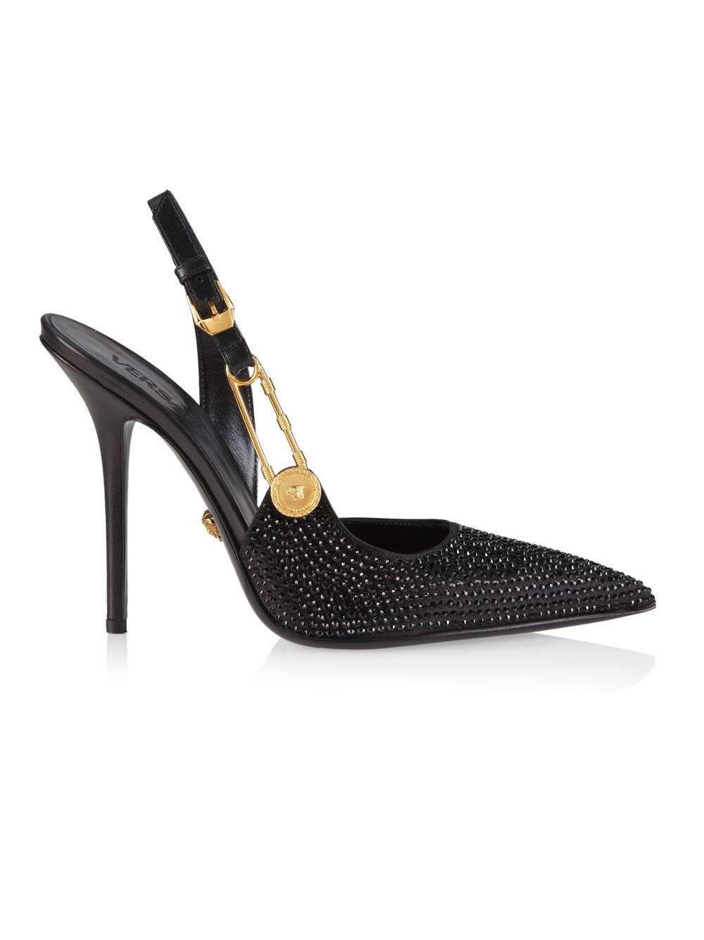 

Украшенные кожаные туфли с ремешком на пятке 110MM Versace, черный