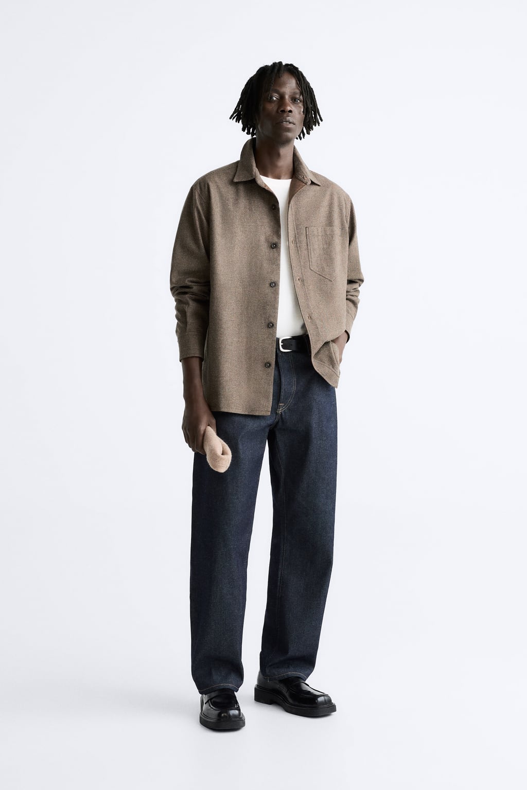 

Рубашка с узором «гусиные лапки» ZARA, кэмел