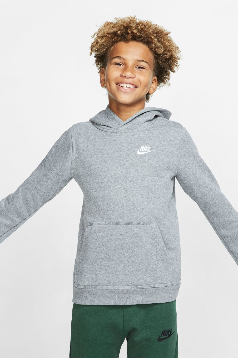 

Флисовый пуловер Club с капюшоном Nike, серый