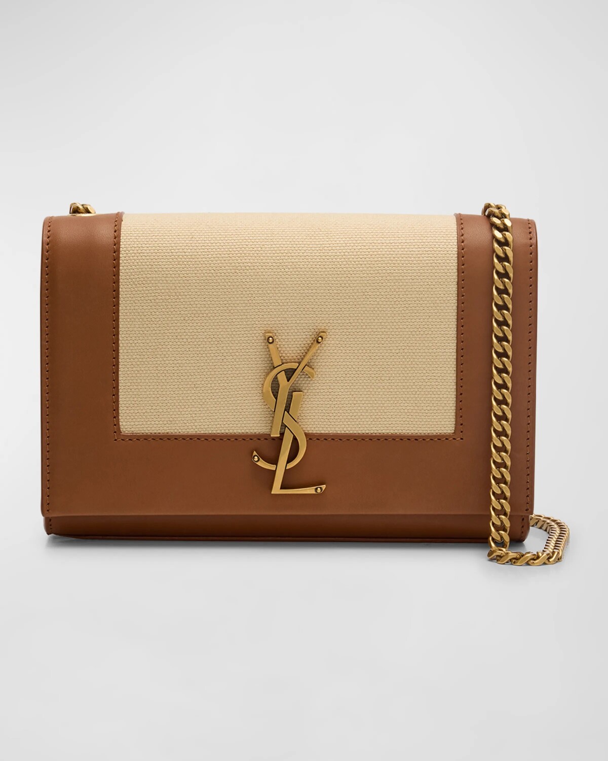 

Маленький кошелек Kate YSL на цепочке из льна и кожи Saint Laurent, цвет Ivory/Brick