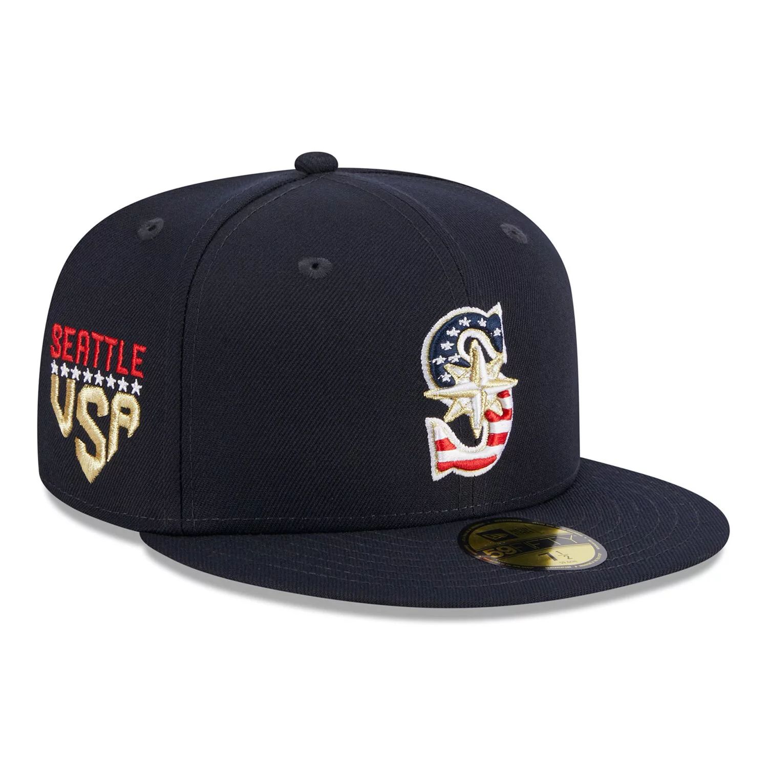 

Мужская облегающая шляпа New Era Navy Seattle Mariners 2023, четвертое июля 59FIFTY