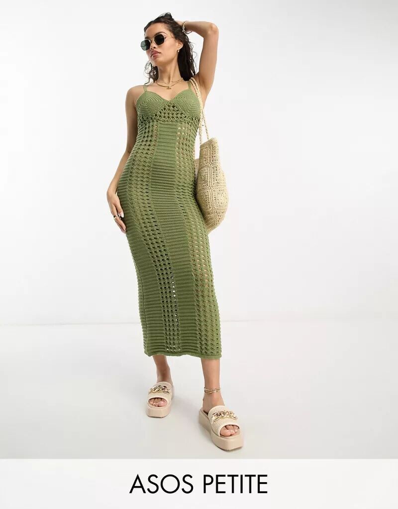 

Платье макси крючком цвета хаки ASOS DESIGN Petite