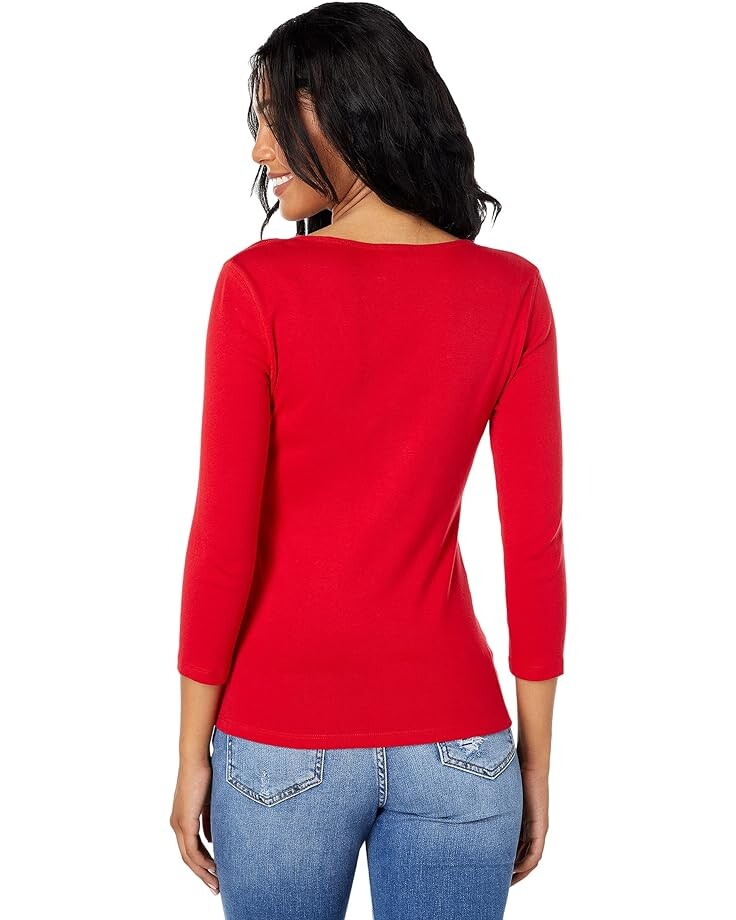 

Топ Lilla P 1x1 Rib 3/4 Sleeve V-Neck Top, цвет Cherry