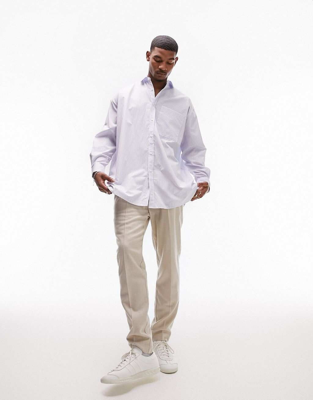 

Синяя рубашка в полоску оверсайз Topman