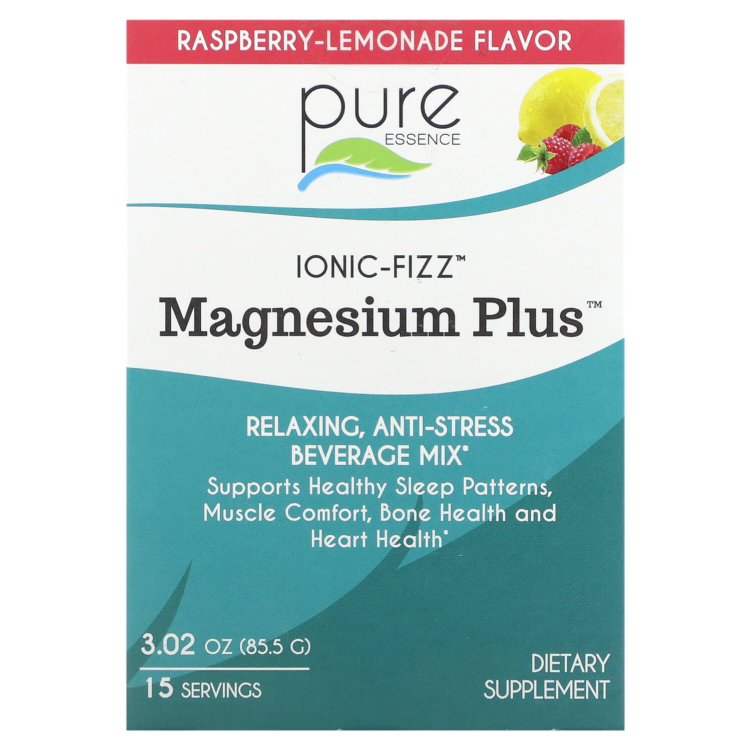 

Ionic-Fizz, Magnesium Plus, малиновый лимонад, 15 стиков по 5,7 г (0,2 унции), Pure Essence