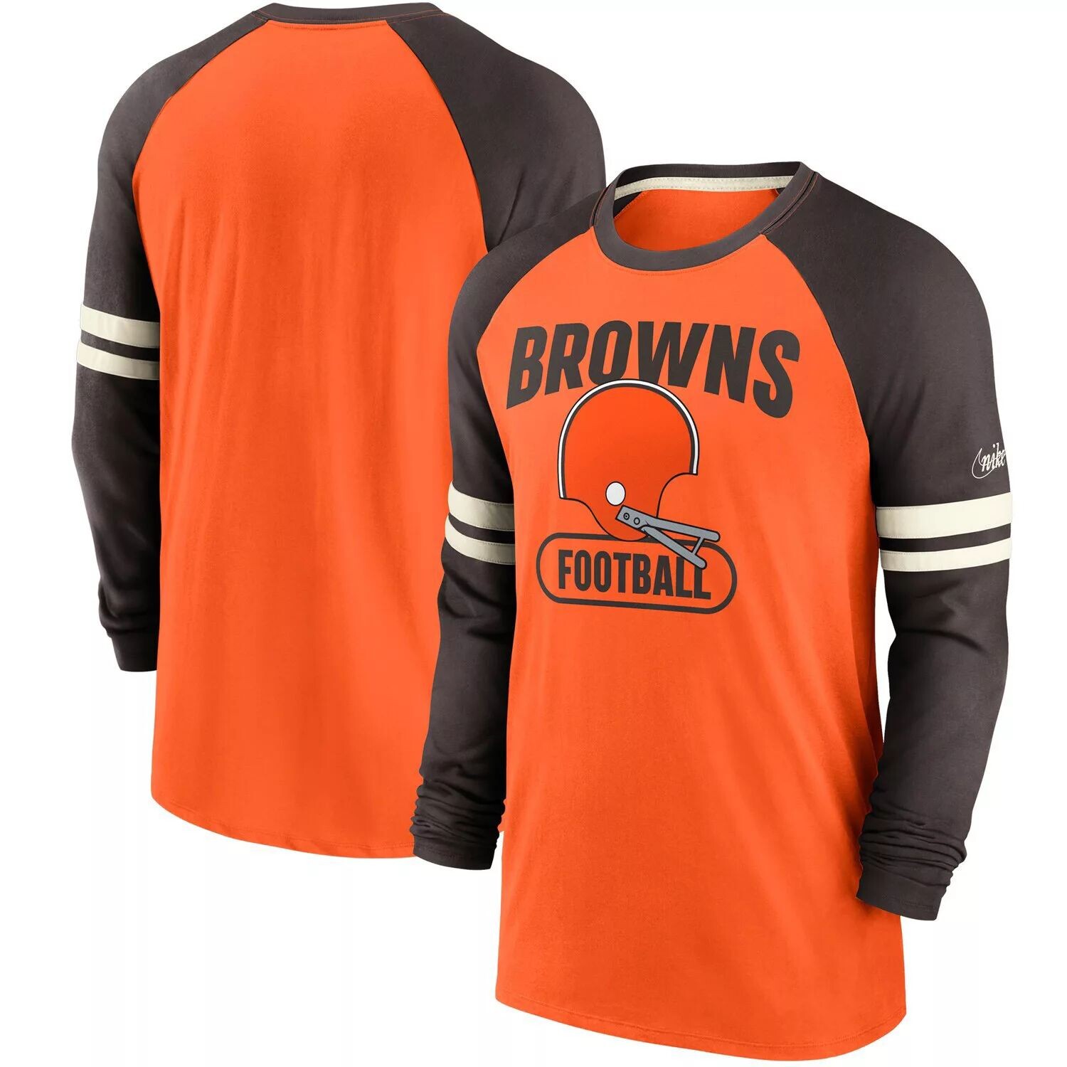 

Мужская футболка Nike Orange/Brown Cleveland Browns Throwback Raglan с длинным рукавом