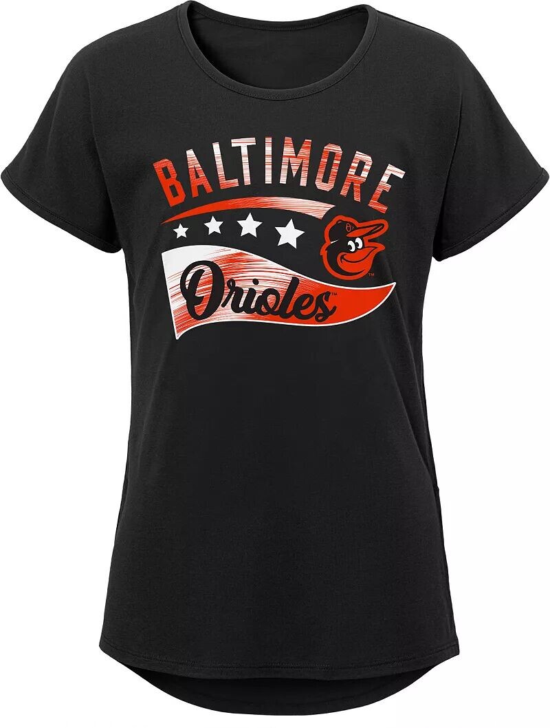 

Outerstuff Черная футболка с большой волной MLB Team Apparel для девочек 8–20 лет Baltimore Orioles