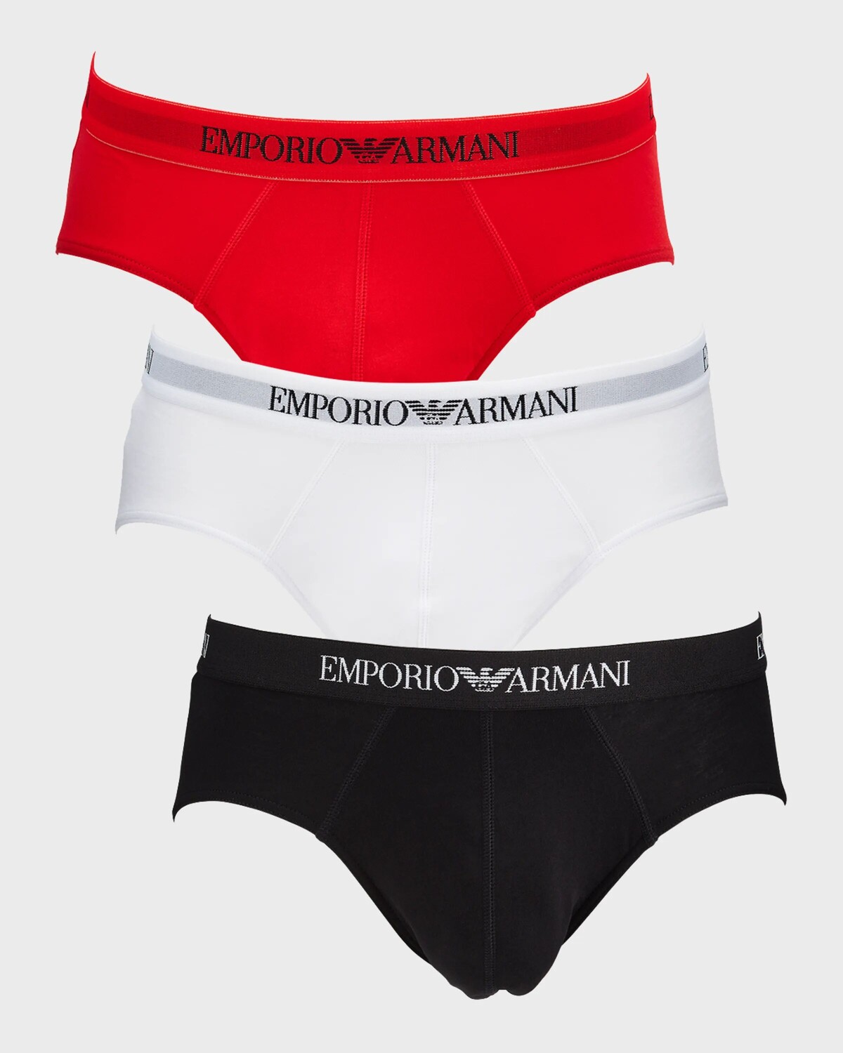 

Мужские хлопковые трусы из трех пар Emporio Armani, красный/белый/черный