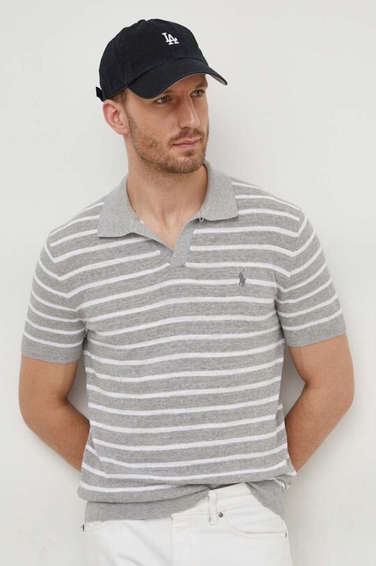 

Поло с оттенком льна Polo Ralph Lauren, серый