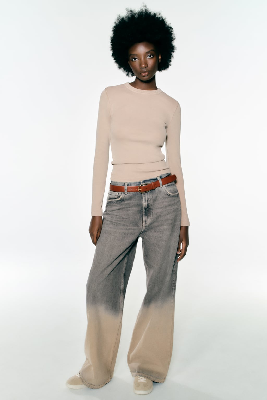 

Рубашка с длинным рукавом в рубчик ZARA, песочный