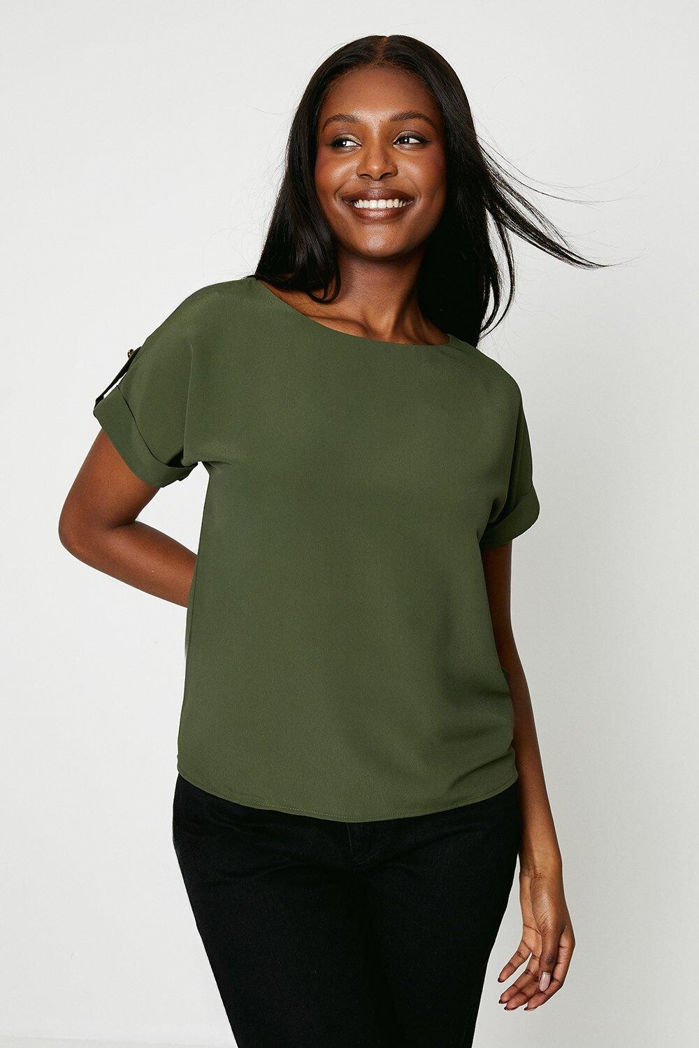 

Блузка с закатанными рукавами Dorothy Perkins, хаки