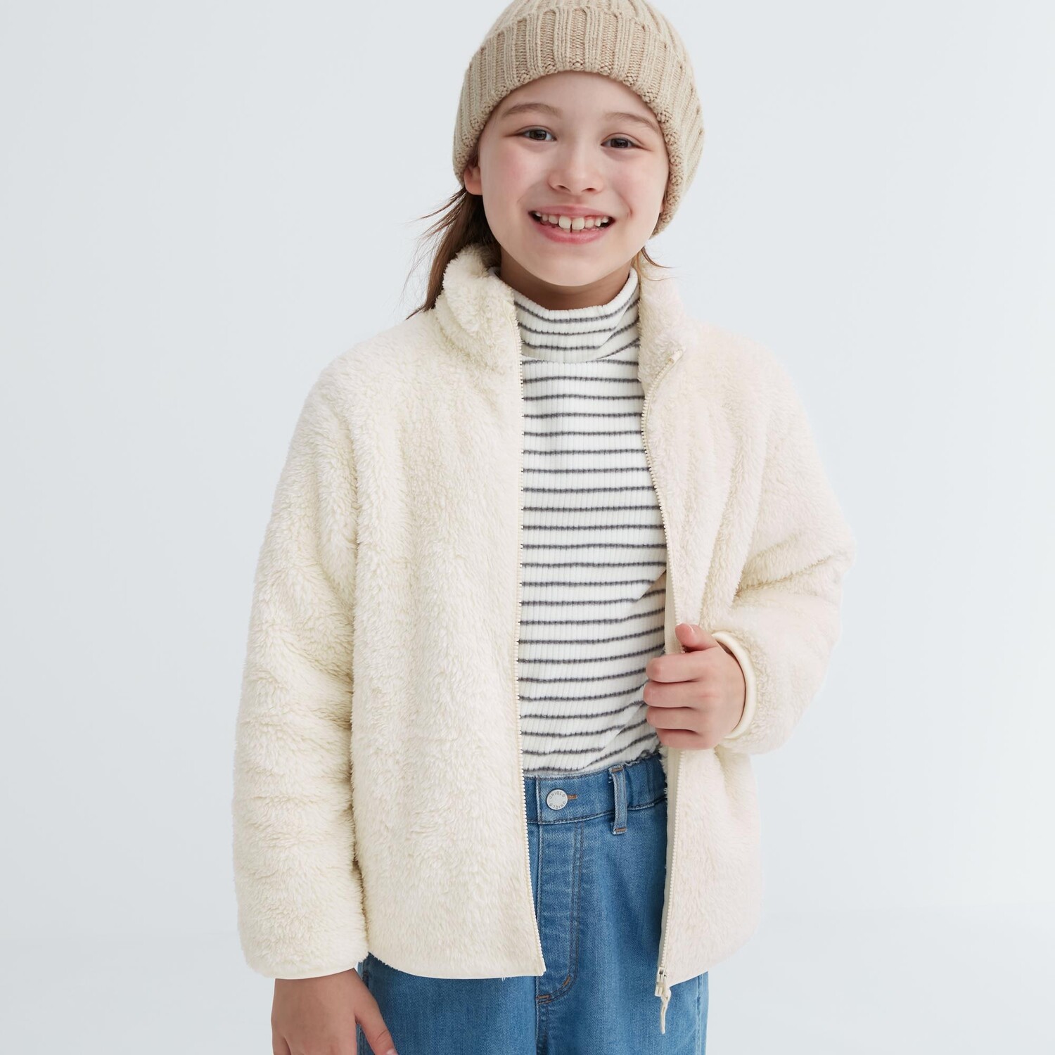 

Куртка из флисового меха Uniqlo Kids, кремовый