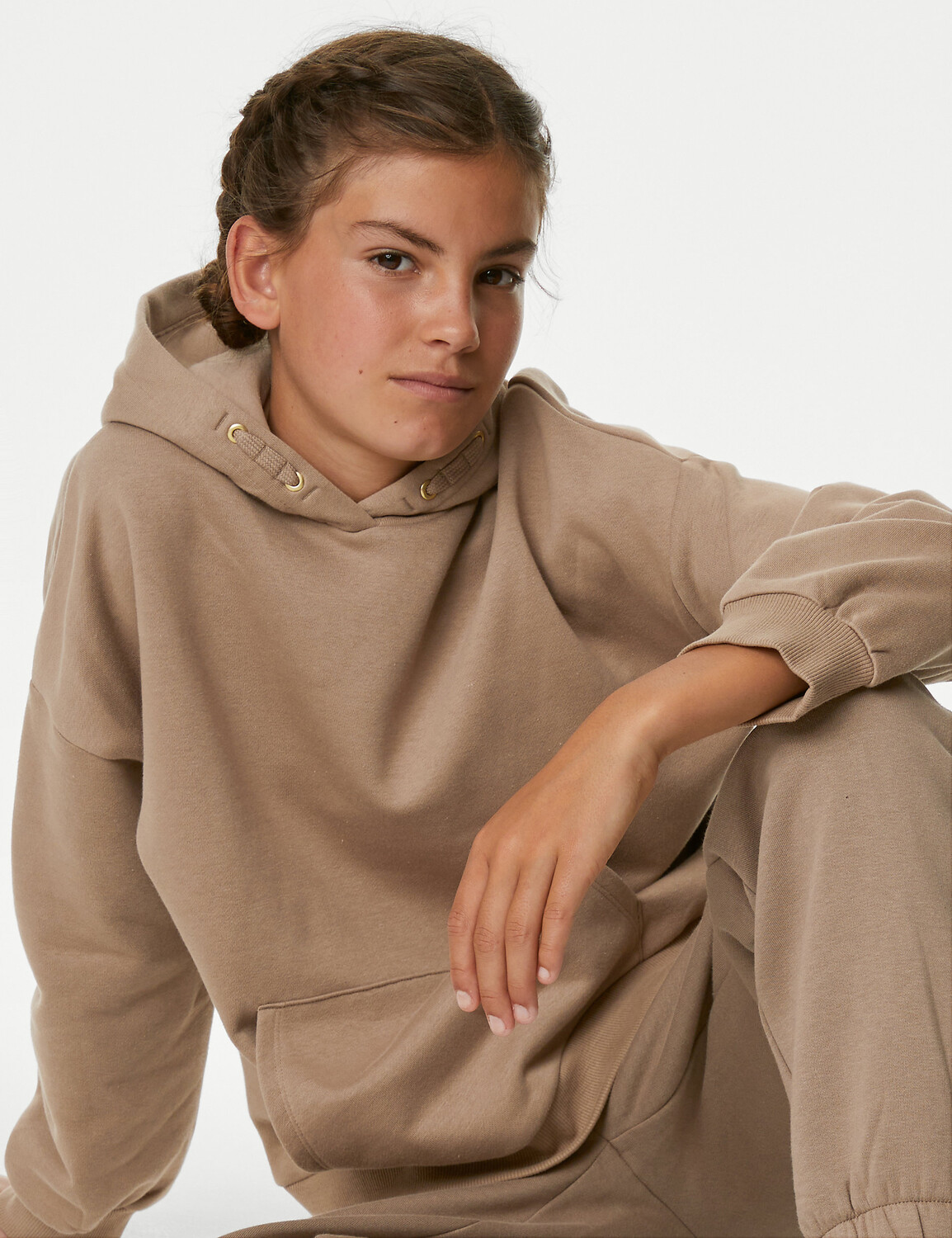 

Толстовка с капюшоном из хлопка (6–16 лет) Marks & Spencer, розовый