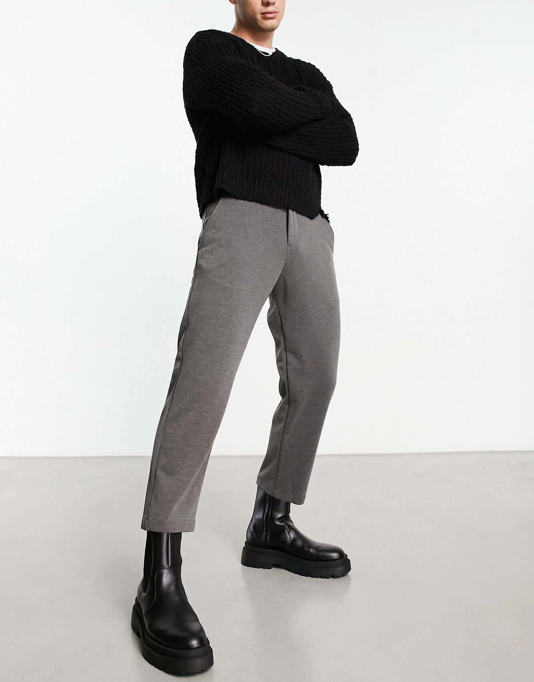 Темно-серые элегантные брюки широкого кроя ADPT черные джинсовые шорты широкого кроя adpt