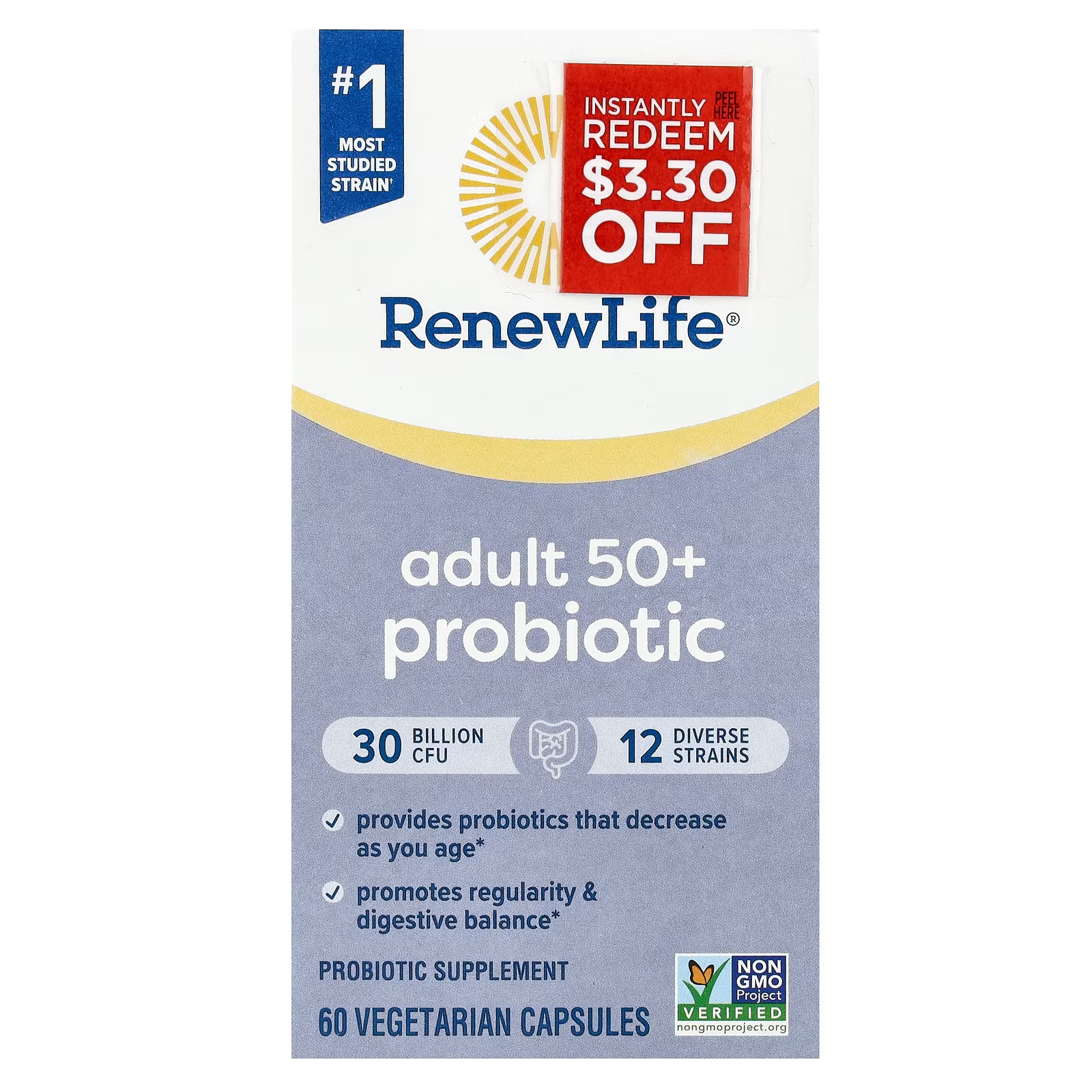 Пробиотик Renew Life для взрослых старше 50 лет, 30 миллиардов КОЕ, 60 вегетарианских капсул renew life пробиотик для женщин 60 вегетарианских капсул