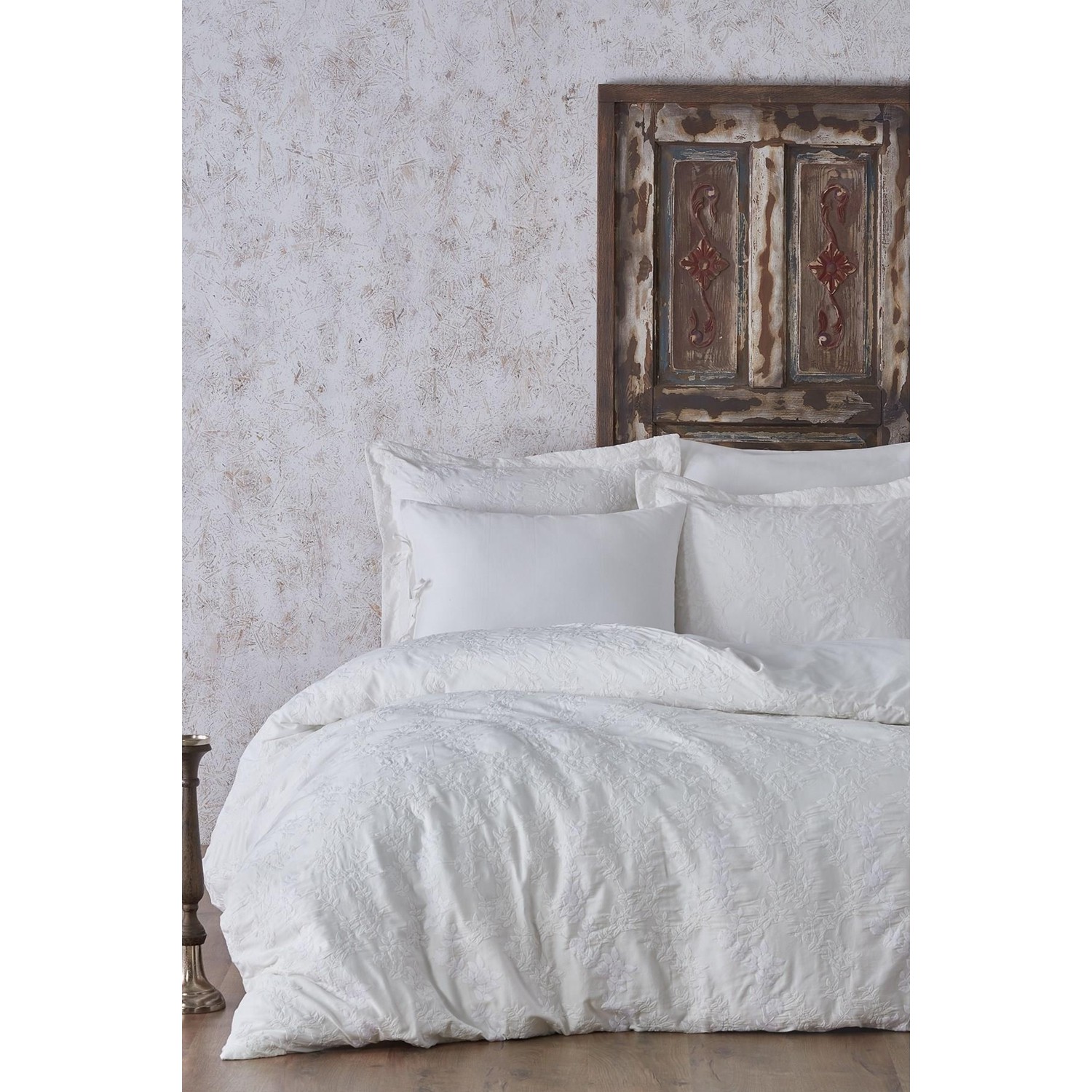 Экокотон Novella King Size Комплект постельного белья из 100% органического хлопка с атласной вышивкой кремового цвета 220X240 см