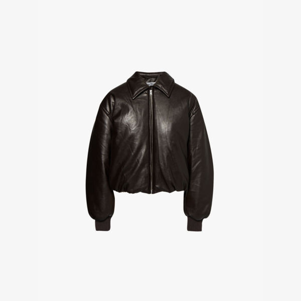

Кожаная куртка-бомбер с логотипом-нашивкой Acne Studios, коричневый