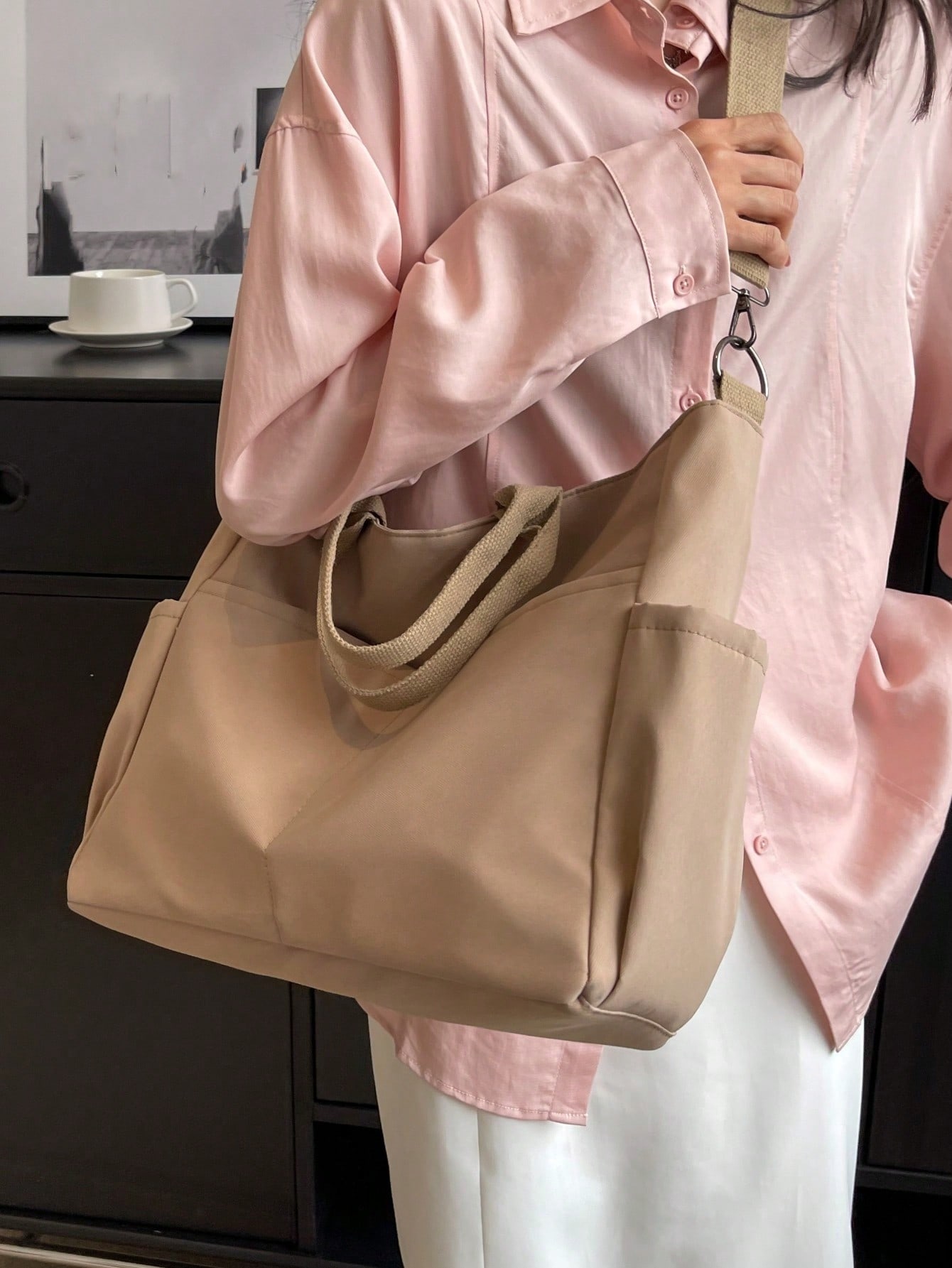 Модная женская большая сумка большой вместимости с функциями через плечо и ручной переноской на одно плечо, хаки сумка рюкзак женская dolphin цвет кофейный