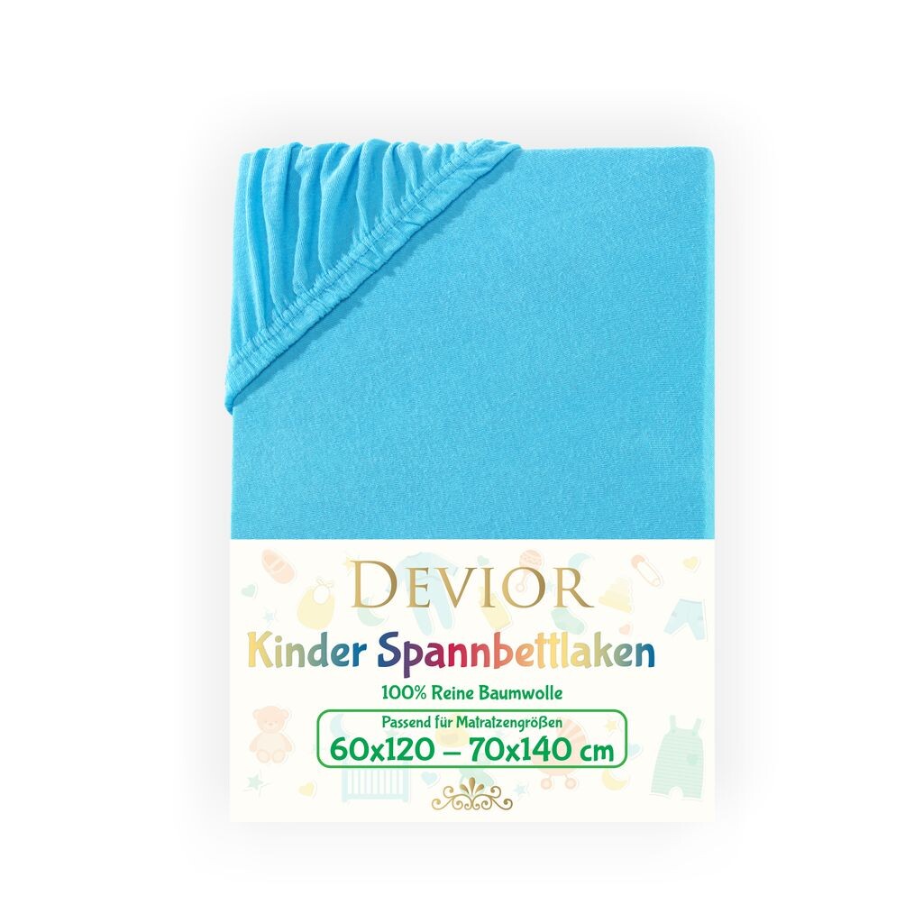 

Детская простыня Devior Jersey 60х120 - 70х140 см бирюзовая простыня 100% хлопок высота матраса до 12см резинка
