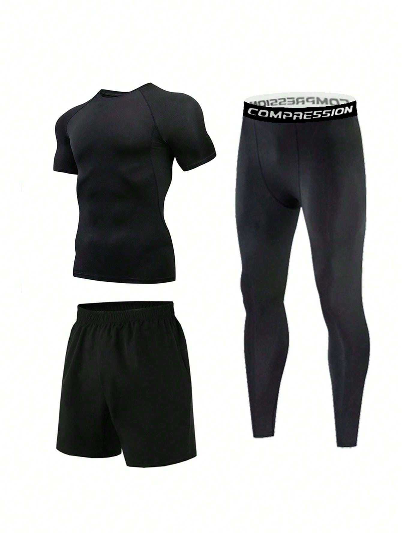 3 шт. мужская весенне-летняя спортивная одежда, черный футболка мужская быстросохнущая дышащая короткий рукав для тренировок фитнеса бодибилдинга спортзала майка для бега