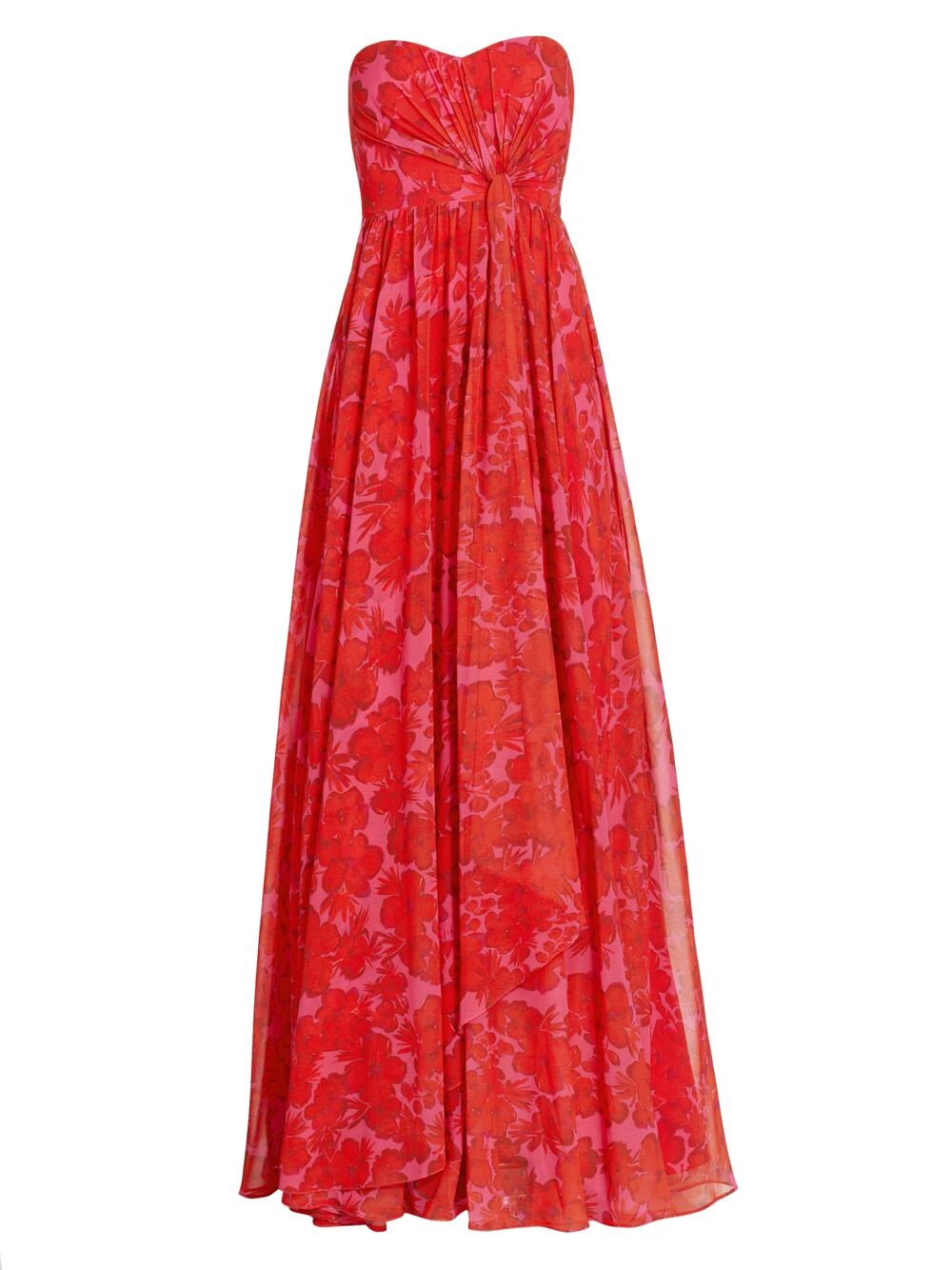

Драпированное платье без бретелек с цветочным принтом Badgley Mischka