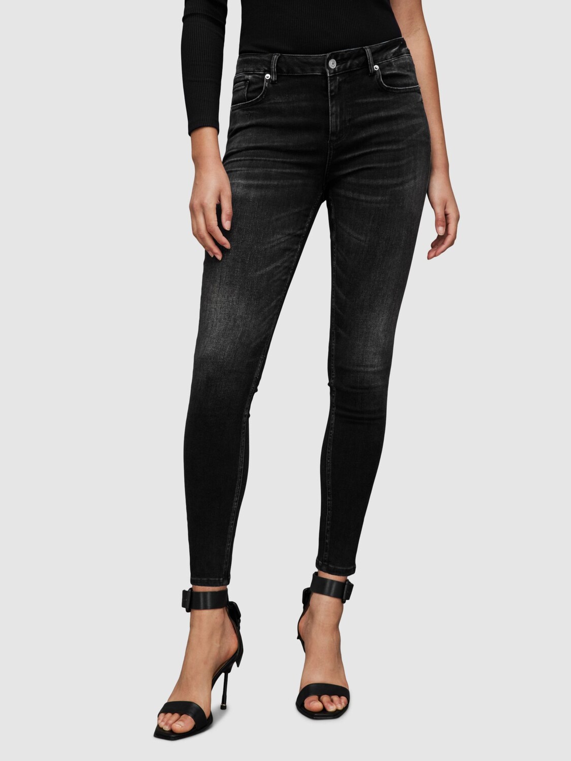 

Джинсы AllSaints Miller Size Me, потертые черные