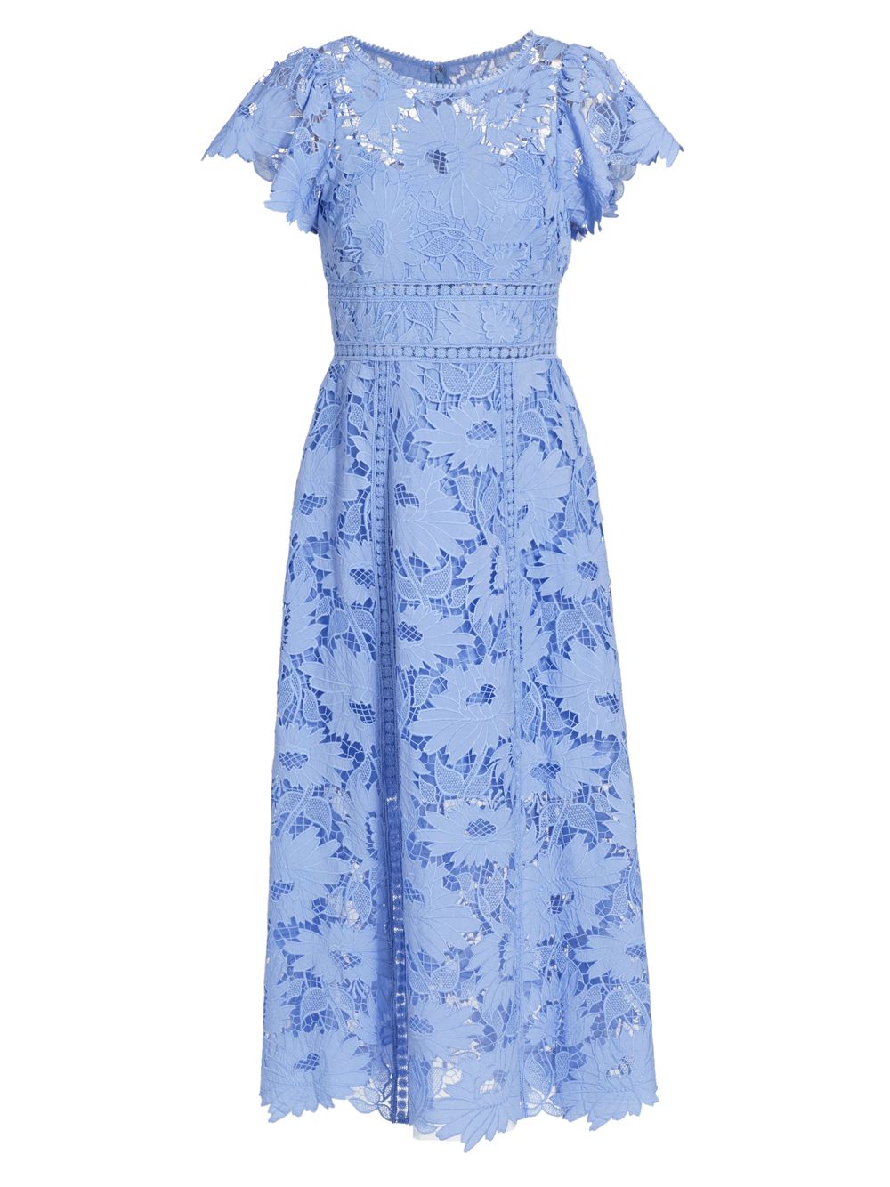 Шифоновое кружевное платье-миди ML Monique Lhuillier, синий