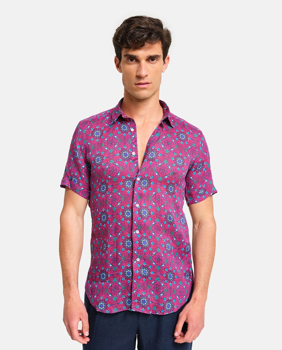 Классическая мужская льняная рубашка с принтом фуксии PENINSULA, фуксия