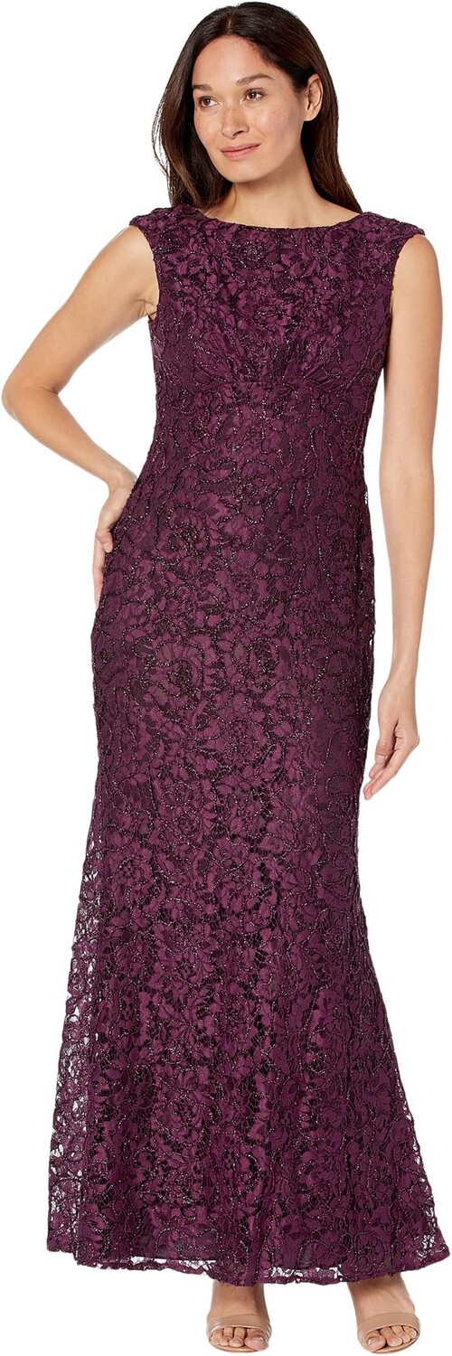 

Кружевное платье с вышитыми пайетками и короткими рукавами Vince Camuto, цвет Plum