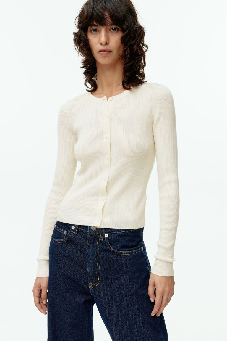 

Кардиган в рубчик из шерсти мериноса H&M, белый