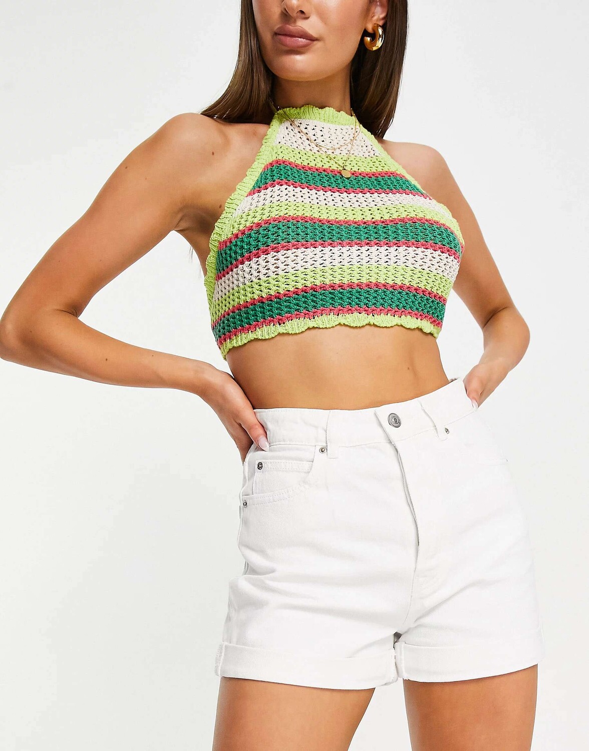 

Белые джинсовые шорты Stradivarius Mom