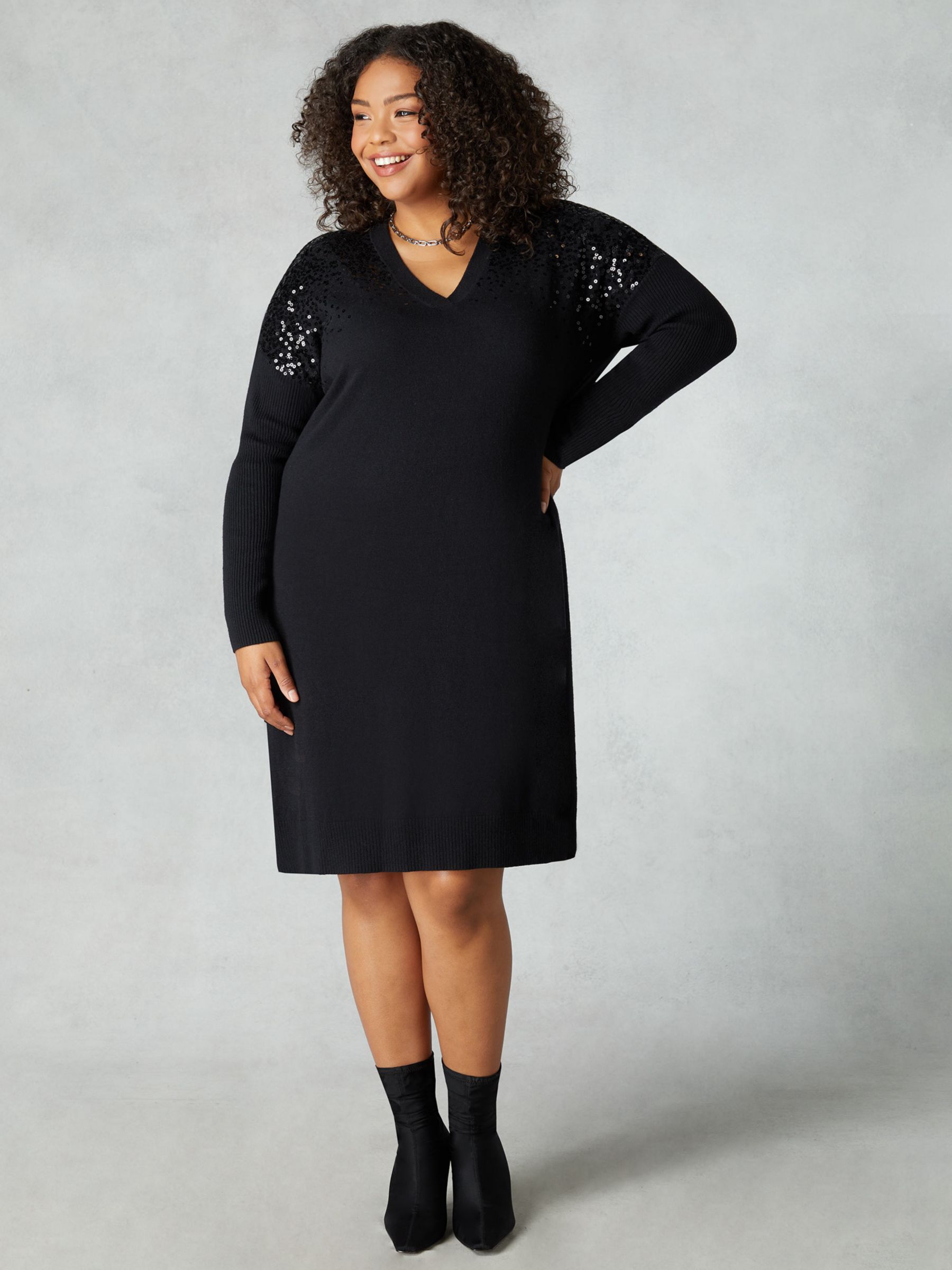 Платье-джемпер с пайетками и кашемиром Curve Live Unlimited, черный 12storeez платье с v образным вырезом из 100% кашемира кэмел fw18