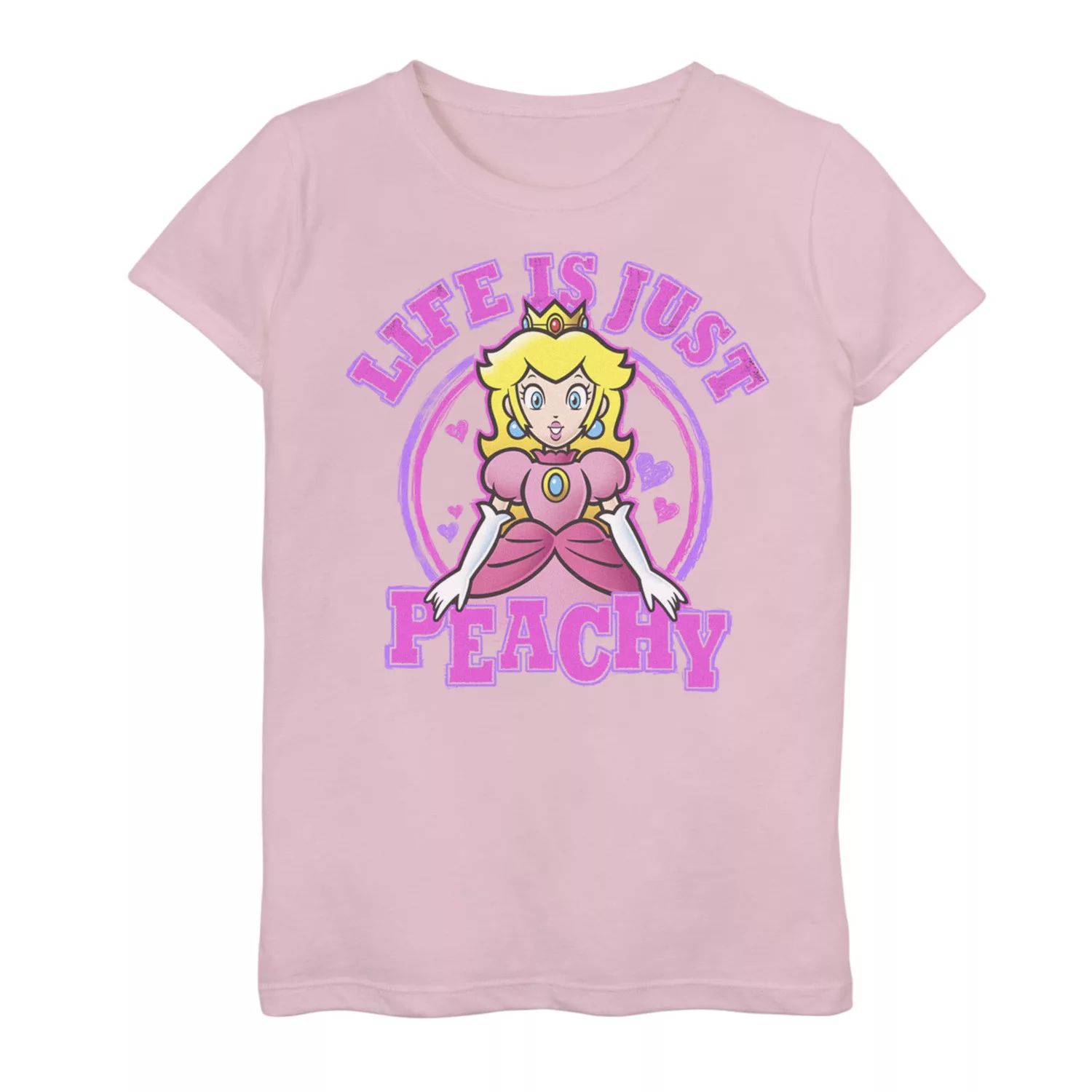 Футболка с логотипом Nintendo Super Mario Peach Life Is Just Peachy Hearts для девочек 7–16 лет Licensed Character, розовый