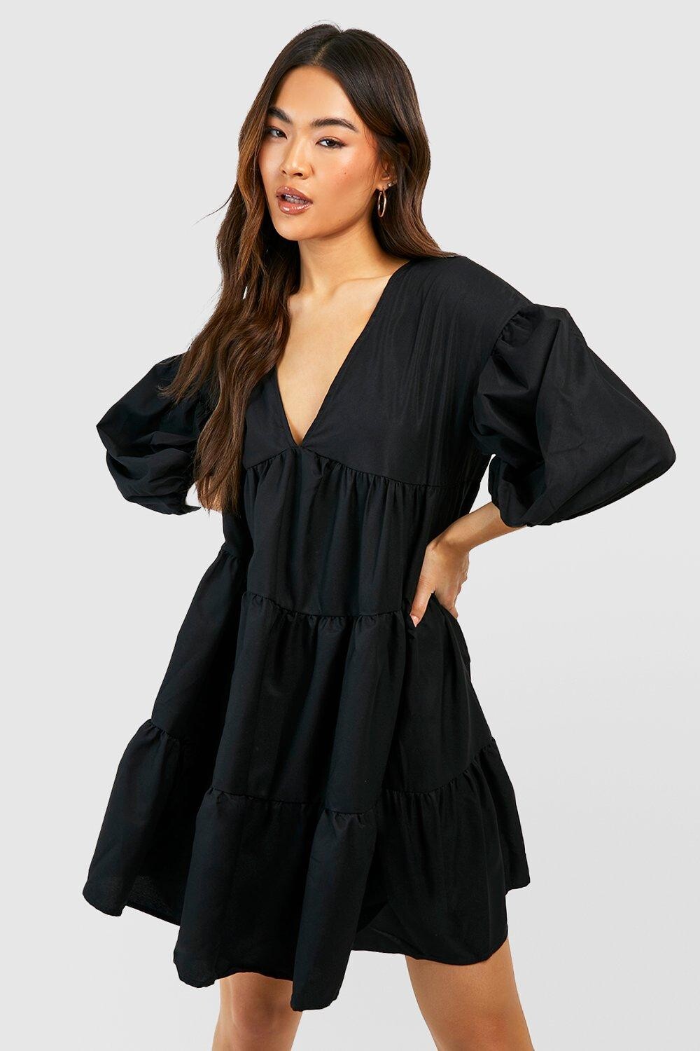 

Многоярусное свободное платье оверсайз boohoo, черный