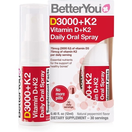 Витамин D3000+K2 Ежедневный пероральный спрей Натуральные мультивитамины и поддержка иммунной системы 12 мл - 30 ежедневных доз, Betteryou