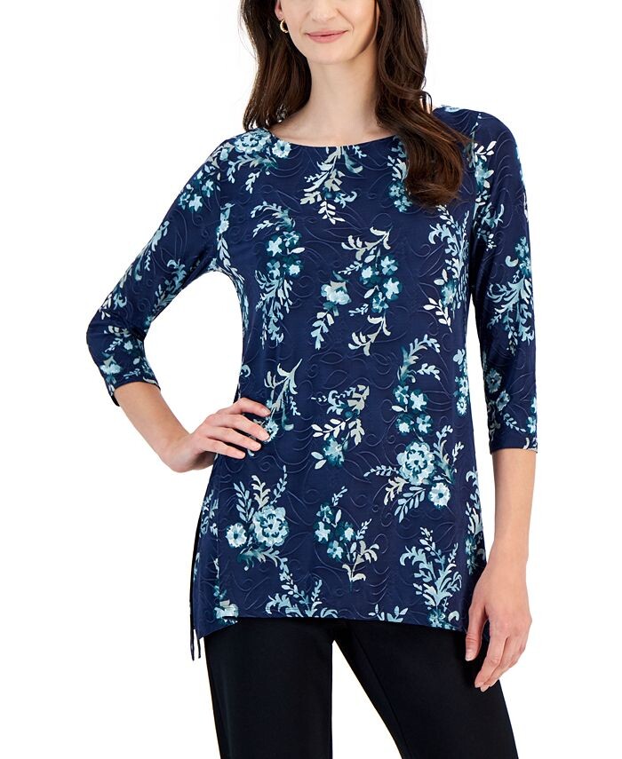 

Жаккардовый топ Petite с струящейся листвой JM Collection, синий