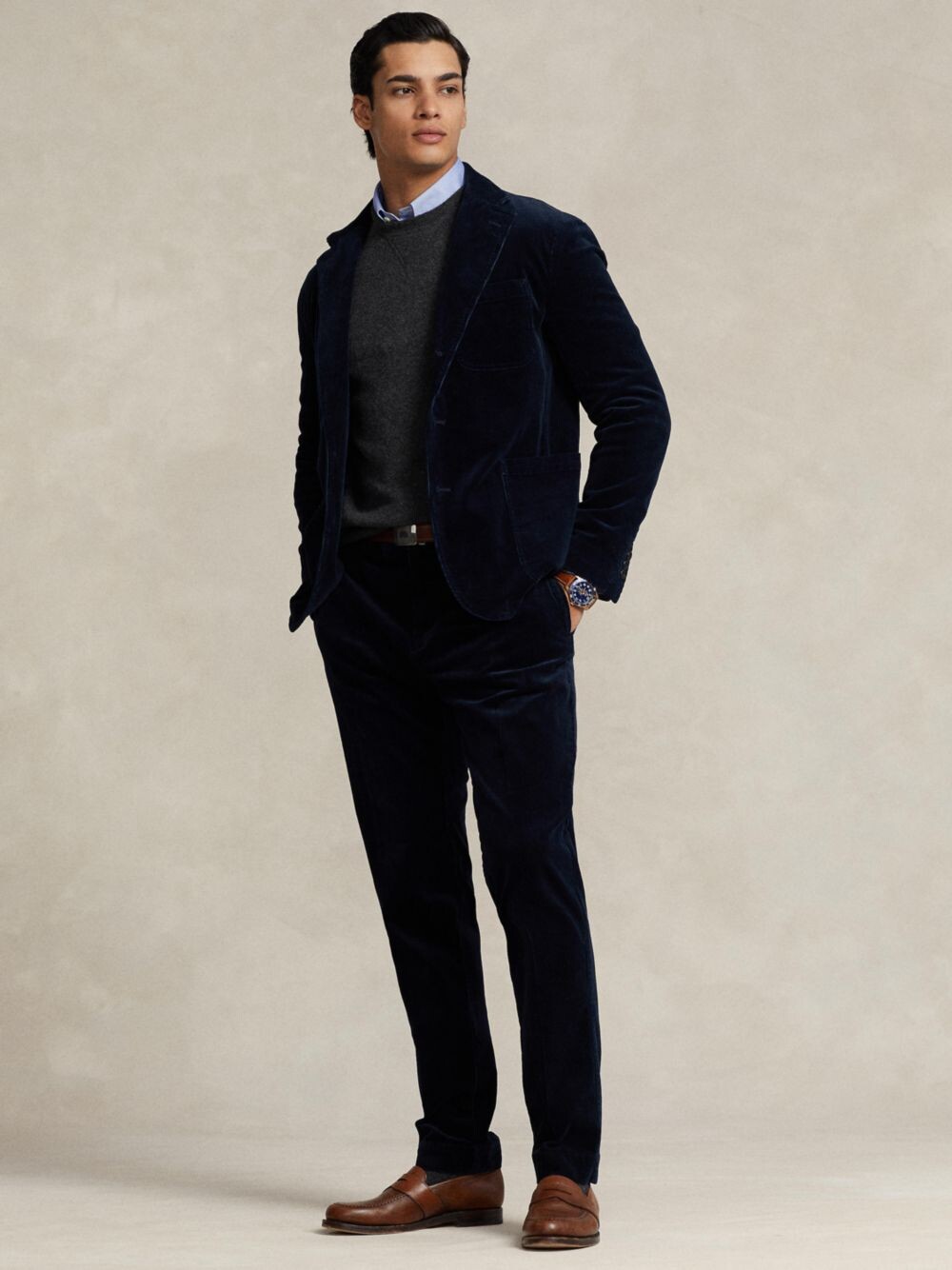 

Вельветовый однобортный пиджак Ralph Lauren, темно-синий-авиатор