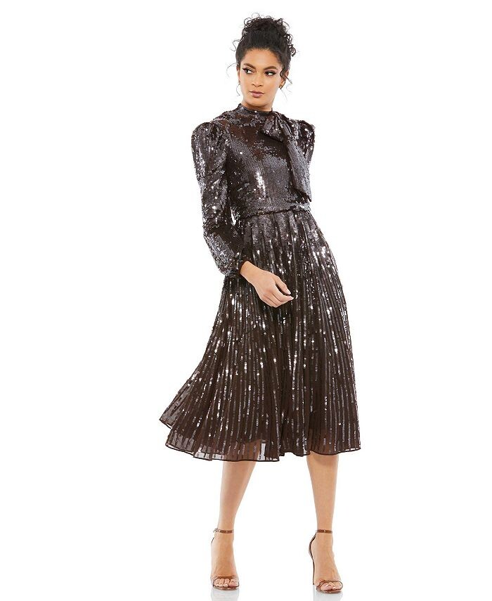 

Женское платье чайной длины с длинными рукавами Mac Duggal, цвет Dark chocolate