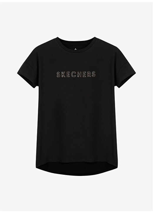

Однотонная черная женская футболка с круглым вырезом Skechers
