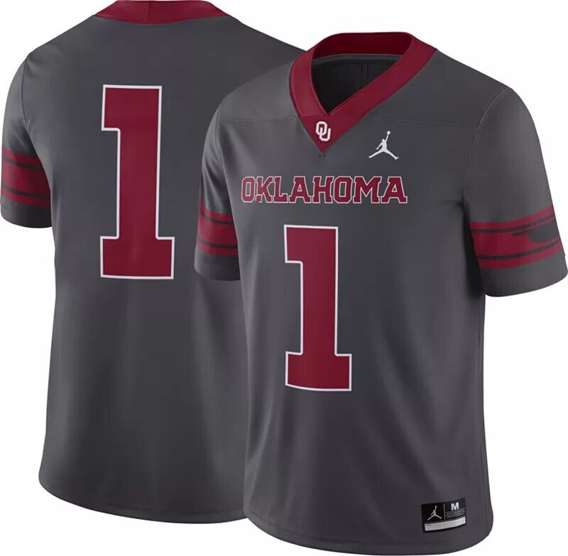 

Мужская серая футбольная майка Jordan Oklahomaooners #1 Dri-FIT Game