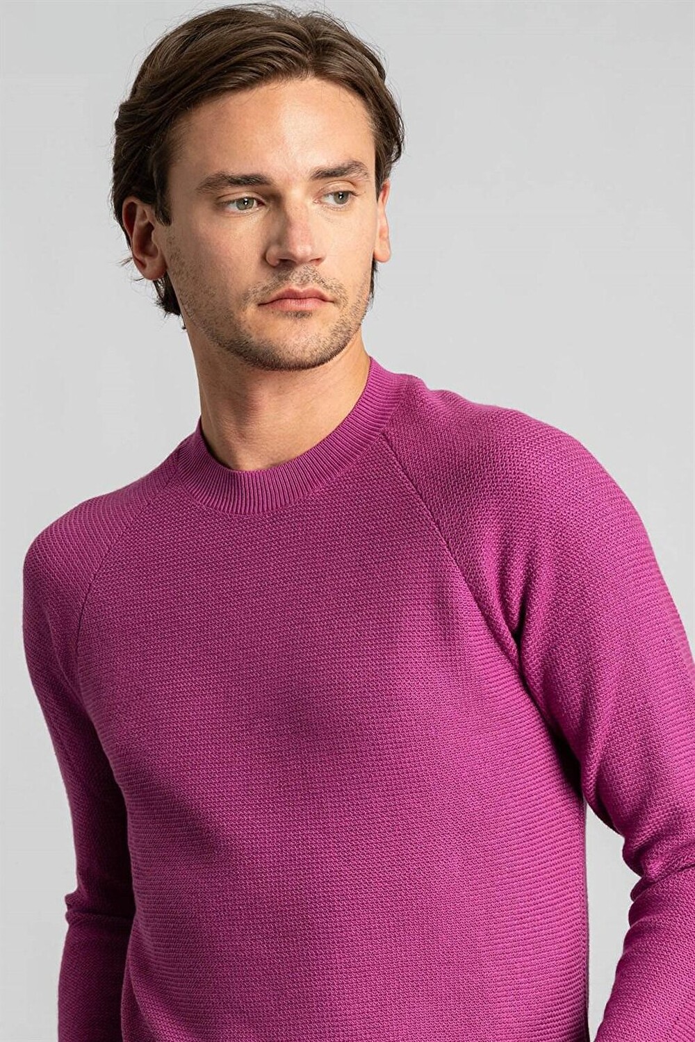 

Мужской сиреневый свитер с однотонным круглым вырезом Slim Fit TUDORS