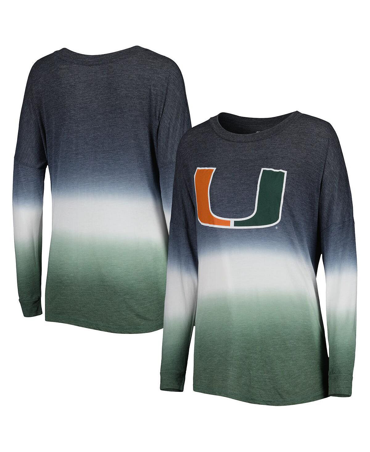 

Женская черно-зеленая футболка с длинным рукавом Miami Hurricanes Winkle Dip Dye Colosseum